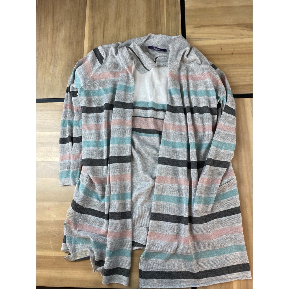 Laurel Striped Knit Open Front Cardigan Top Women's Size M